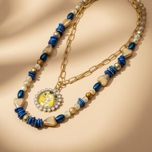 Unyielding Grace: Lapis Lazuli Gemstone Gustave Klimt Art-Inspired Necklace